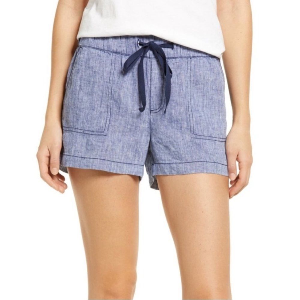 NWT Caslon Blue Linen Drawstring Shorts Plus Size 2X